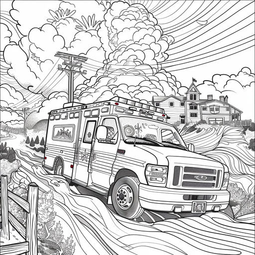 Whimsical race between an ambulance and a fire truck