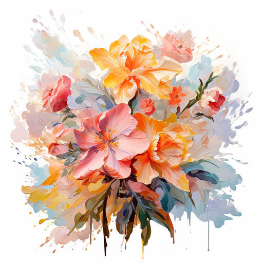 Floral clipart in the style of Oil painting, on a white background