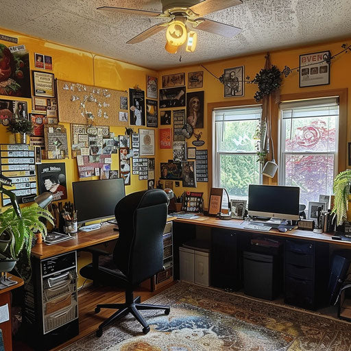 Home office with inspirational quotes and vision board