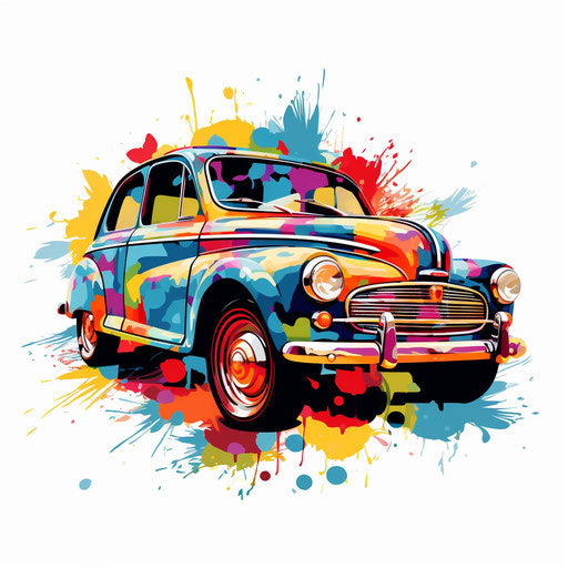 Car cartoon png in the style of Impressionistic Art, on a white background