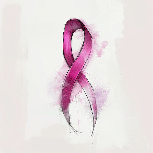 Minimalist pink ribbon tattoo on white background