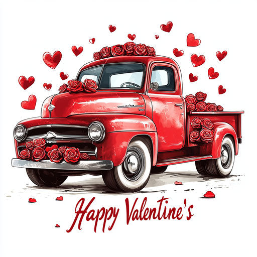 Valentine's Day truck full of roses and hearts