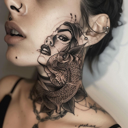 Neck tattoos for females with dark fantasy