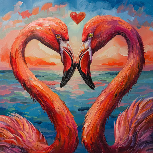 Swan couple forming a heart with their necks at sunset