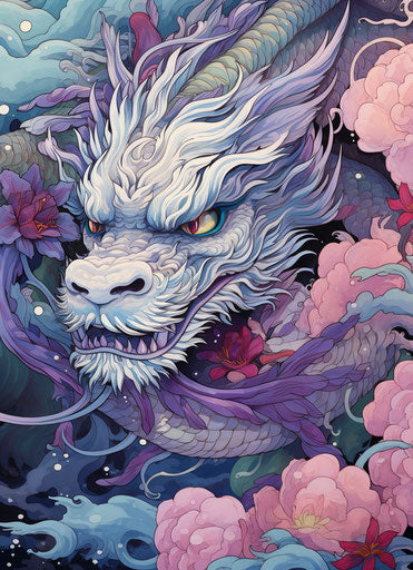 Chinese dragon in stylized pattern with lotus flower