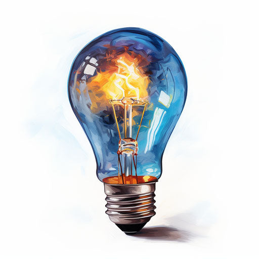 Light bulb art in the style of oil painting, on white background