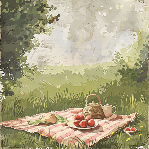 Realistic picnic clipart with random flat background and vintage filter