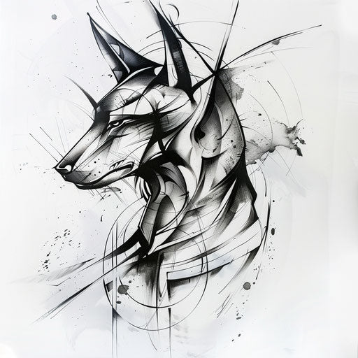 Abstract Anubis tattoo stencil blending modern art techniques