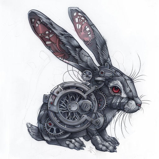 Flat sketch of a black rabbit with a steampunk design