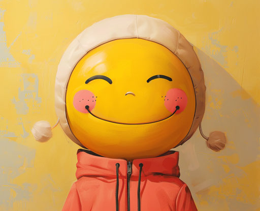 Smiling face in somber style on P30 background, kawaiipunk