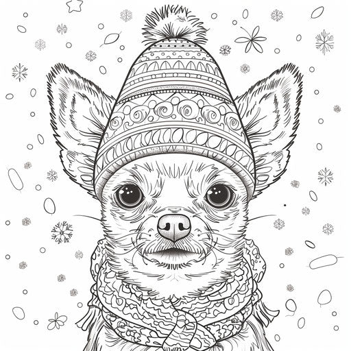 Chihuahua ready for celebration in a coloring book
