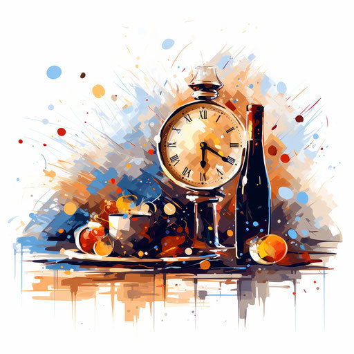 New Years Eve clipart in the style of Impressionistic Art, on a white background