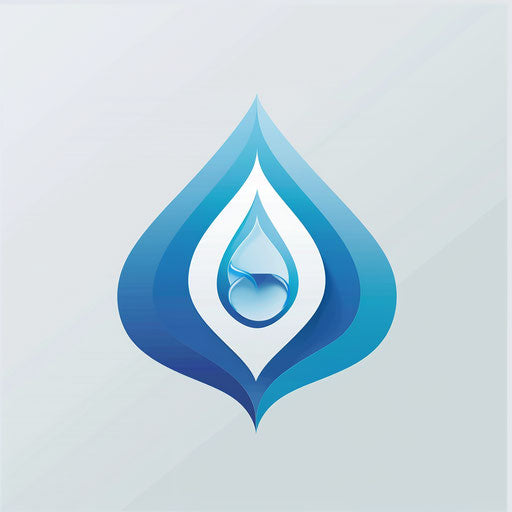 Water logo in blue and white with a minimalist, fresh background