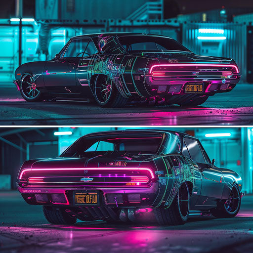 1967 Chevy Bel Air with cyberpunk aesthetic