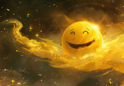 Smiling yellow character flying in space with stars