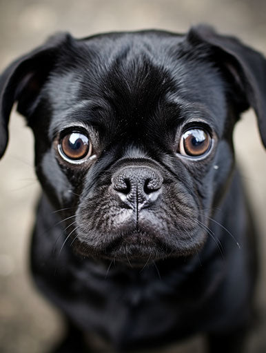 The best black pug on Facebook, in the style of lensbaby optics, made of all of the above 3:4