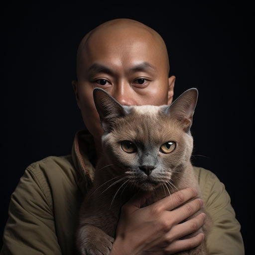 Burmese cat held by its owner