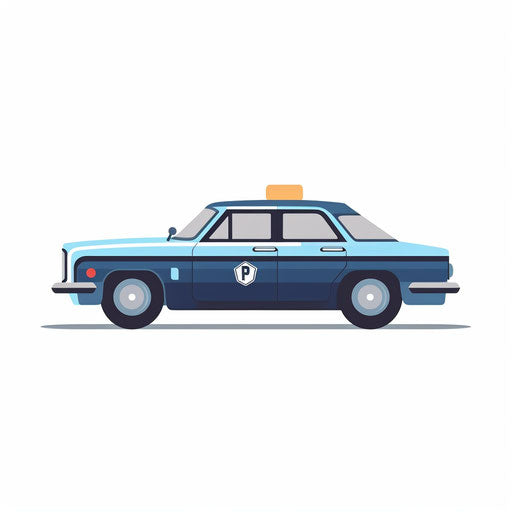 Minimalist style police car clipart, on a white background