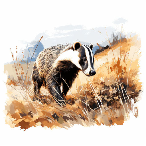 Badger clipart in the style of Impressionistic Art, on a white background