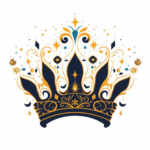 Regal gold crown silhouette with sparkling jewel tones