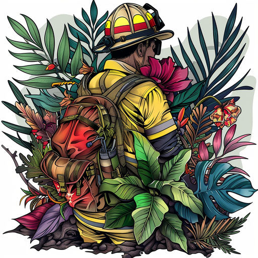 Exotic firefighter in tropical setting