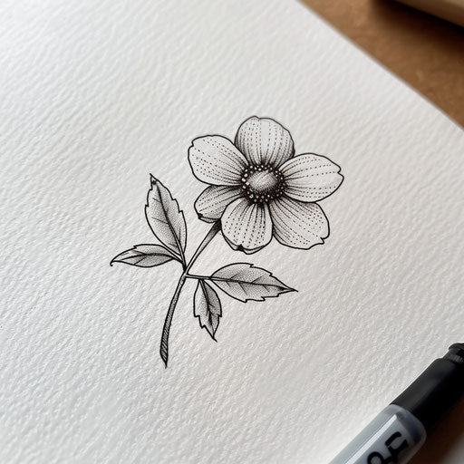 Retro-style small marigold flower tattoo drawing