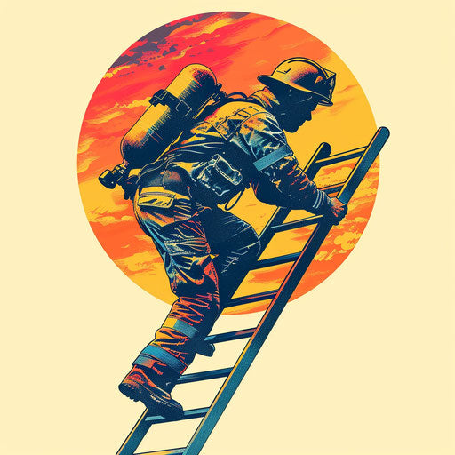 Firefighter climbing ladder dynamic clipart tattoo sketch