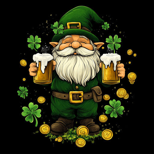 St. Patrick's Day gnome with two mugs of beer