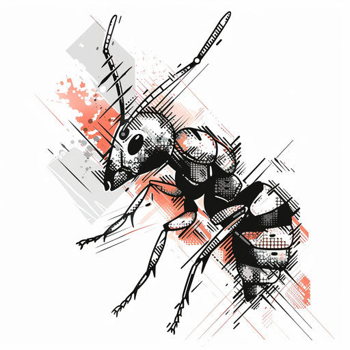 Contemporary ant with digital pixel details