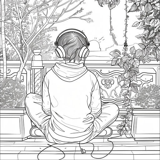 Musical headphones in a peaceful setting