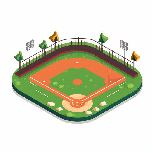 Minimalist baseball field illustration on white background