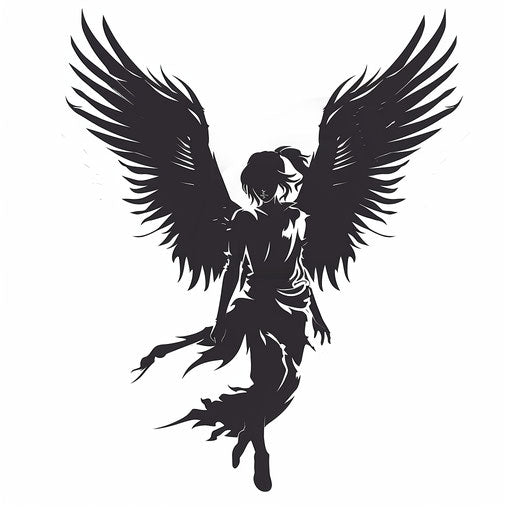 Guardian angel tattoo in silhouette on white background