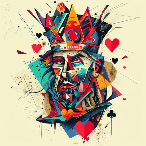 Abstract flat tattoo sketch of king of hearts