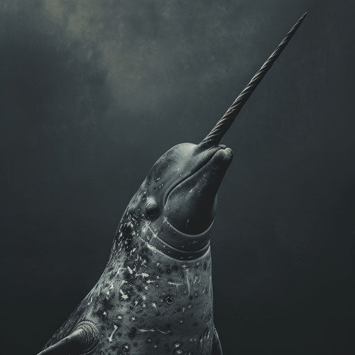Majestic black and white portrait of a narwhal, highlighting its unique features