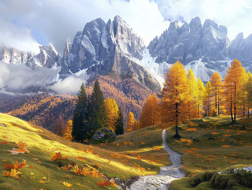 Dolomite mountains in autumn, detailed realistic landscape