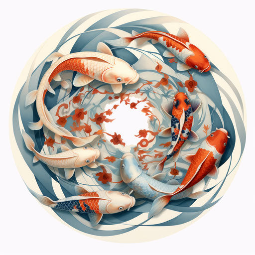 Koi fish in a circle, blending organic and geometric shapes