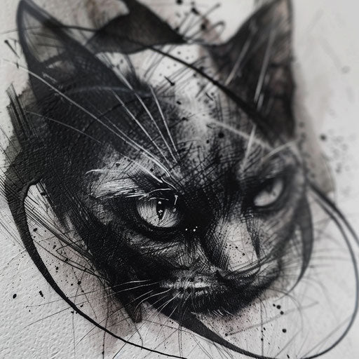 Gothic black cat tattoo with eerie details and aura
