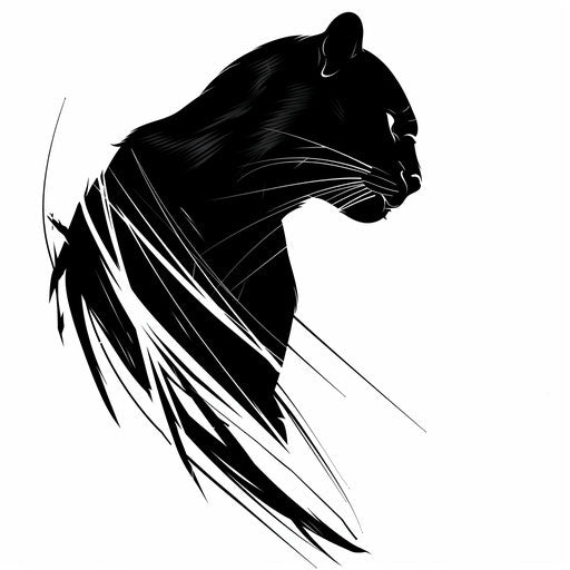 Minimalist black panther silhouette tattoo on white background