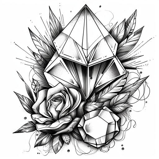 Mystical diamond with shadowy elements, Ruben Ireland style, coloring page