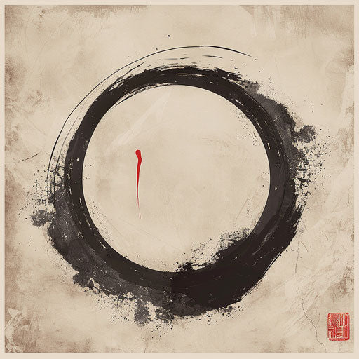 Stylized flat tattoo sketch of a zen circle with a single brushstroke appearance