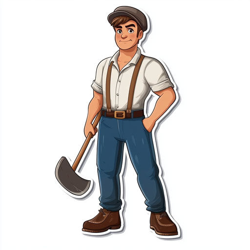 Attractive man in old-fashioned clothes with axe