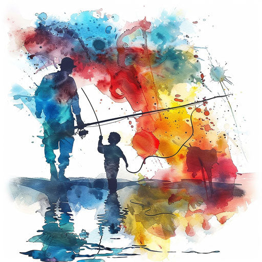 Father and son fishing together - Watercolor tattoo