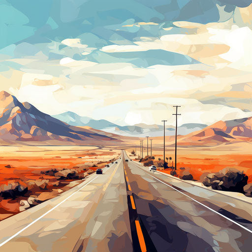 Highway clipart in the style of oil painting, on a white background
