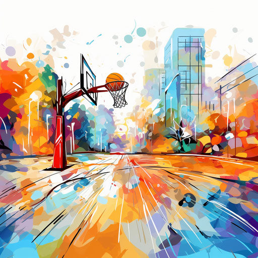 Impressionistic basketball court clipart on white background