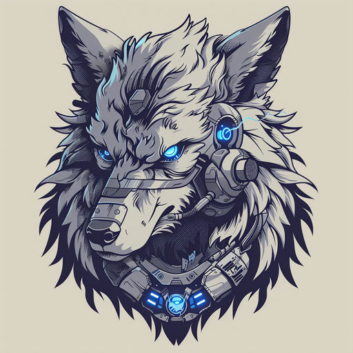 Cybernetic werewolf with blue laser eyes