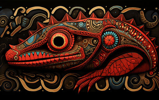 A lizard in the style of Maori and mbole art