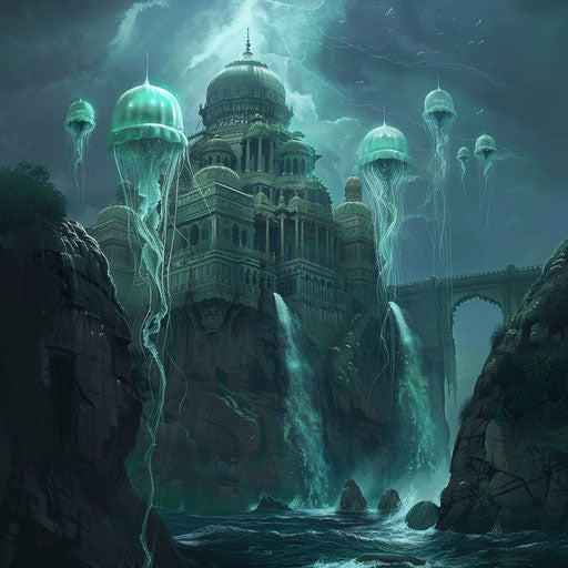 Ancient ocean temple where jellyfish are revered.