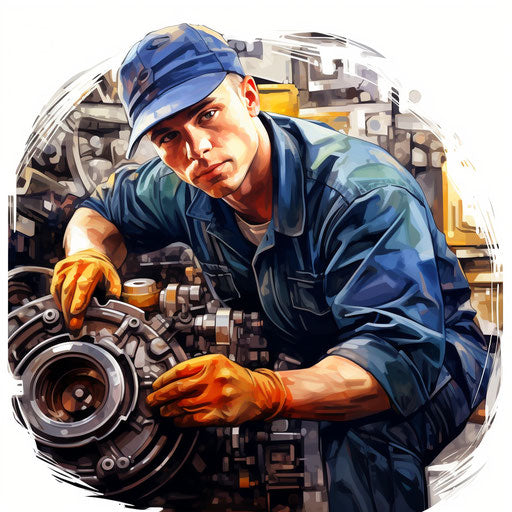 Oil painting style mechanic clipart on a white background