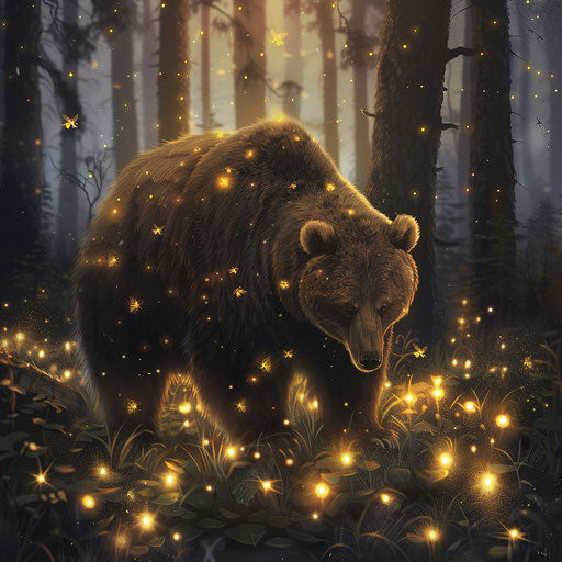 Grizzly bear meets a dancing firefly forest