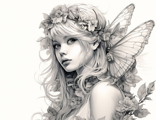 Fairy sketch on white background, realistic style